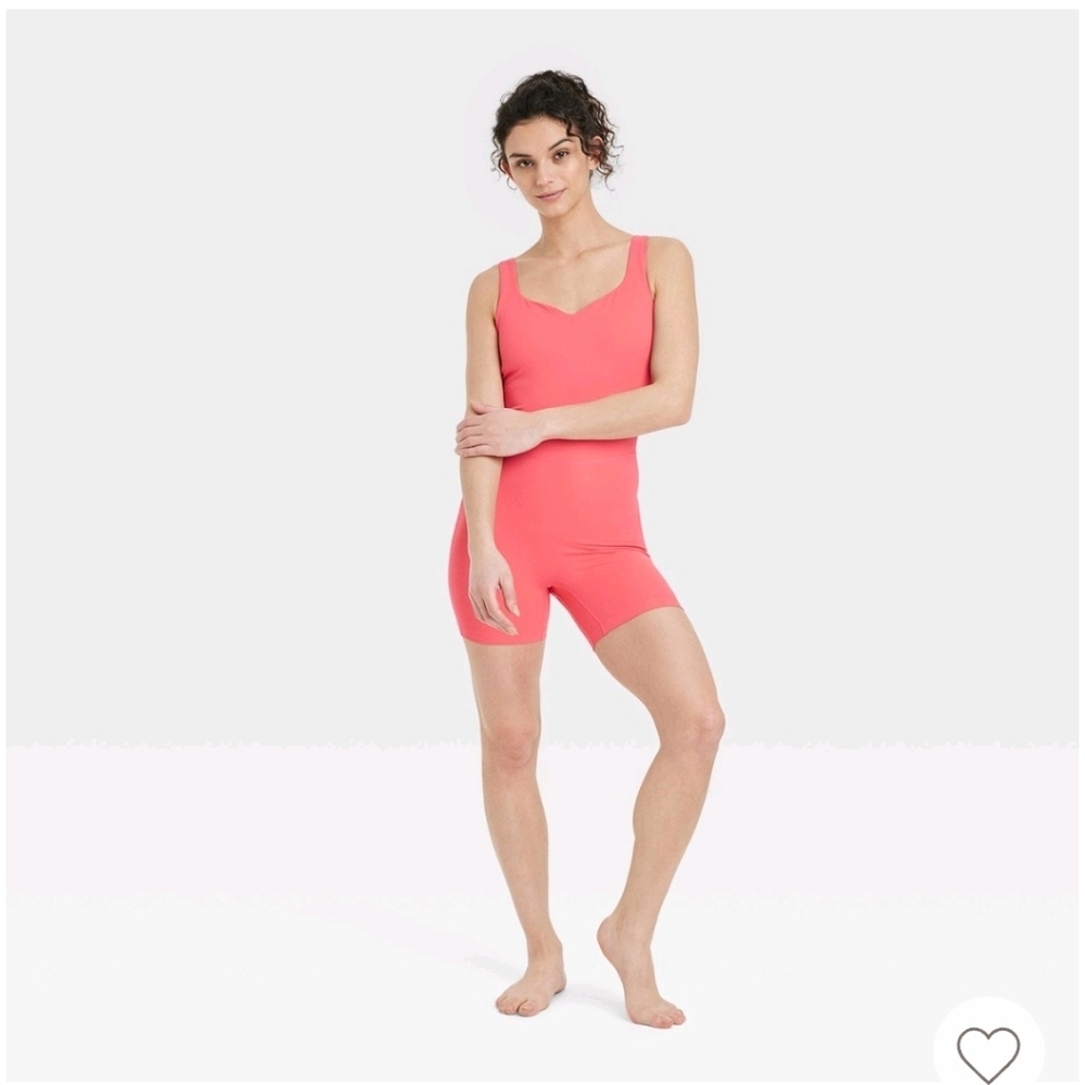 Women's Brushed Sculpt Rib Short Active Bodysuit - All In Motion Coral Pink - S